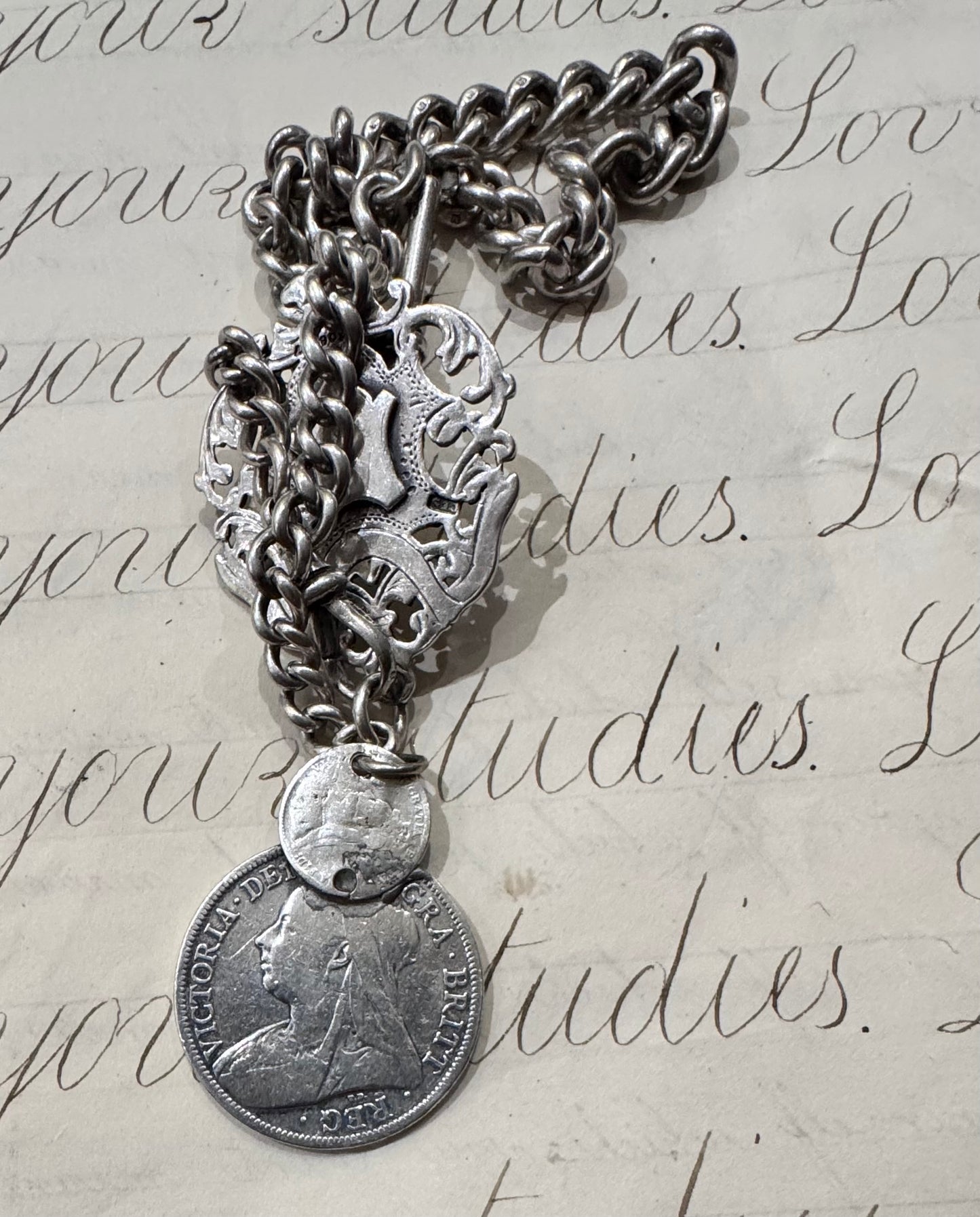 spectacular heavy graduated English silver antique watch chain