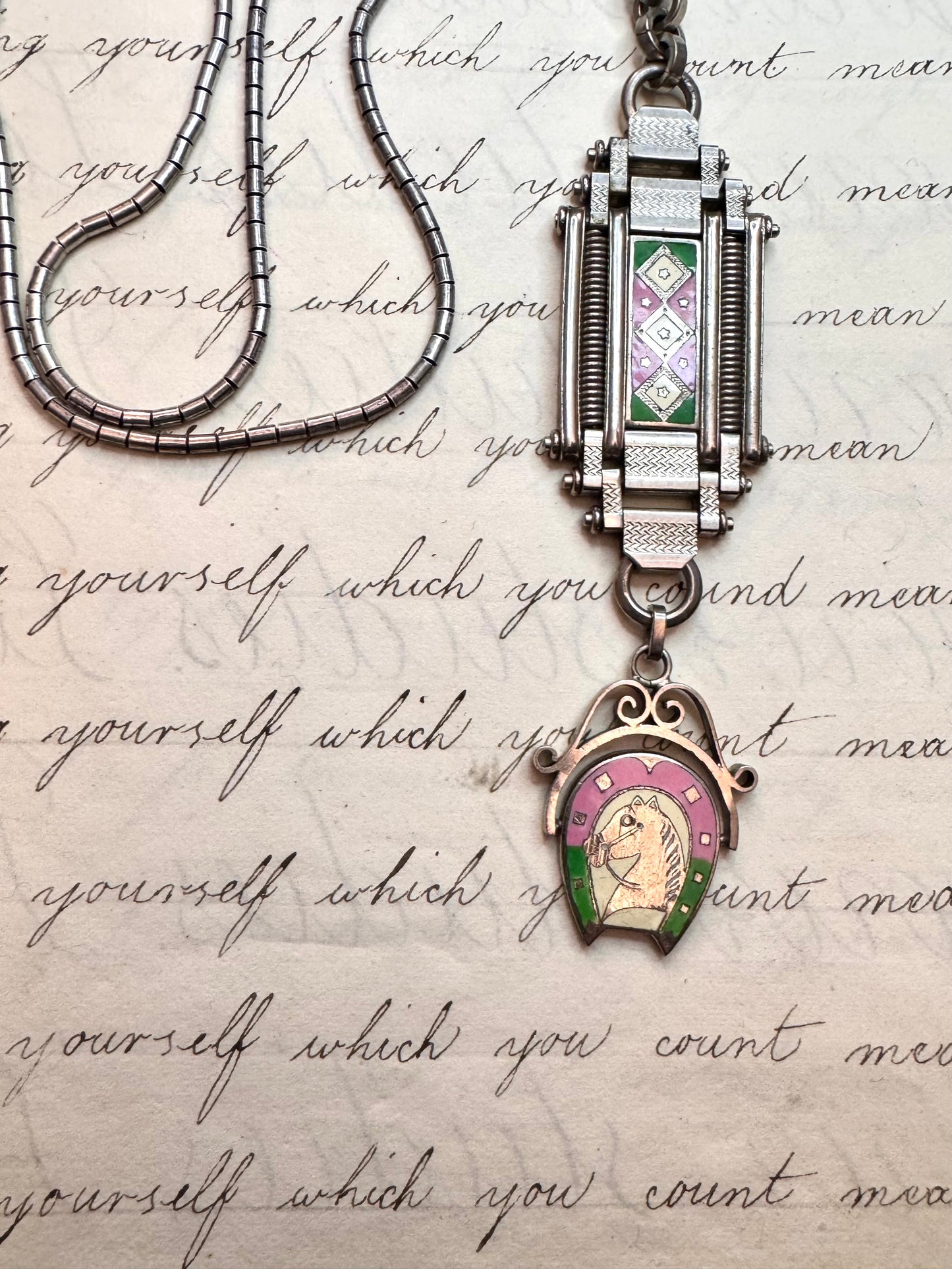Deco German Chrome Equestrian Fob and Silver Chain