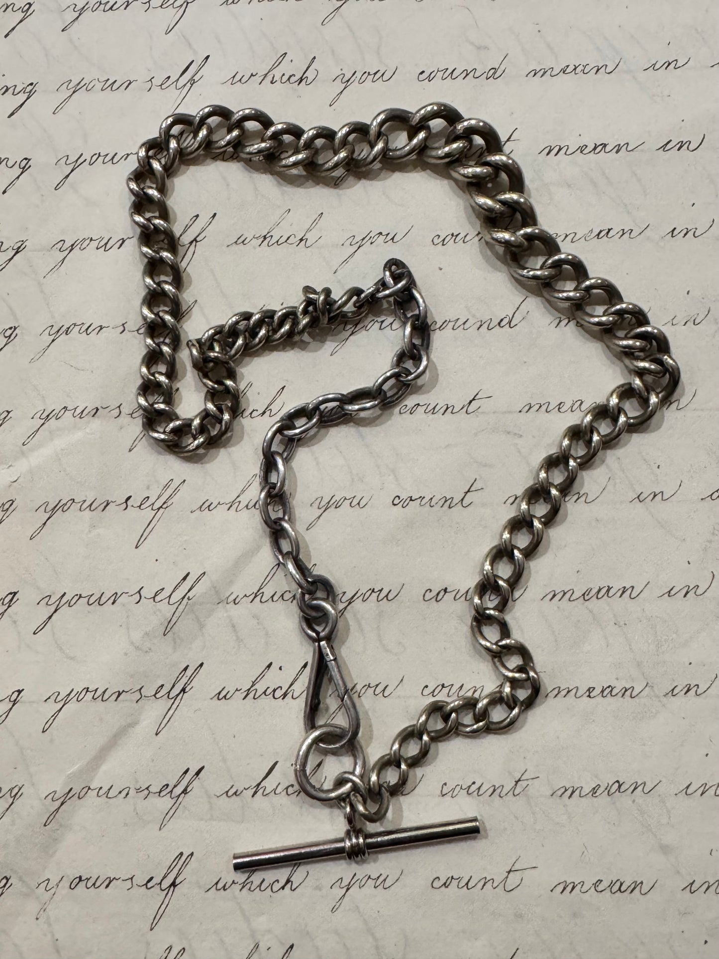 Beautiful European silver graduated watch chain with Rollo section