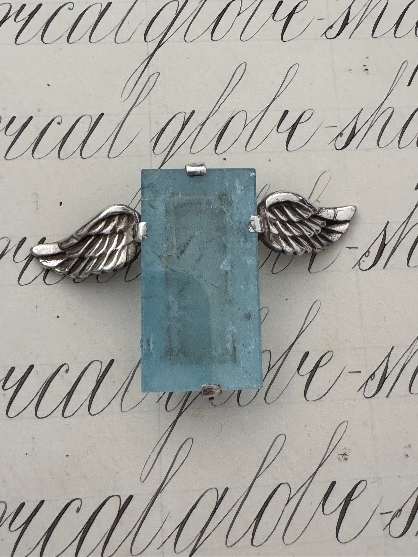 Fab Huge Mirror Cut Aquamarine with Wings