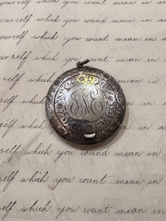 Large Silver Edwardian Round Compact