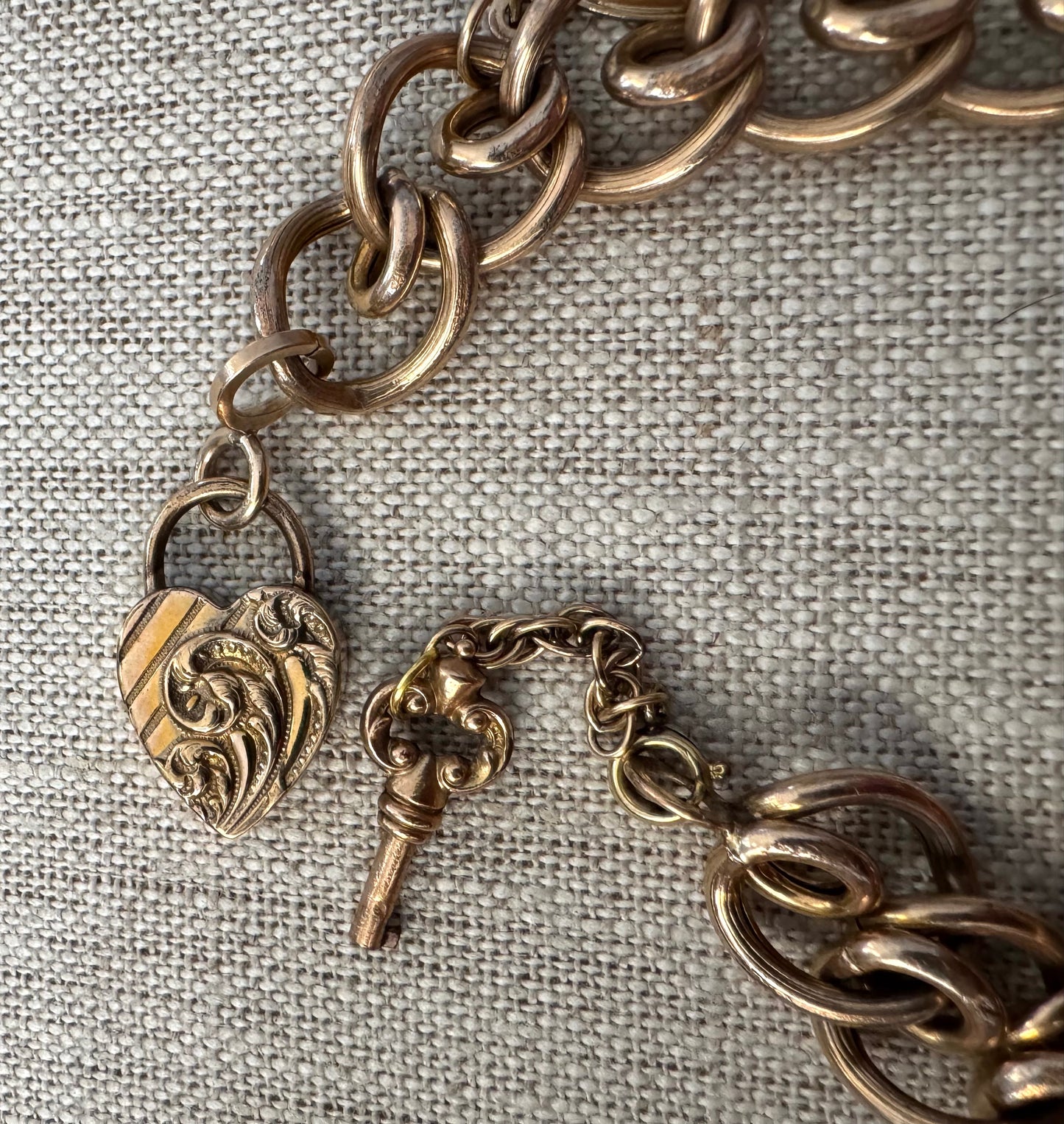 Amazing Vintage Gold Filled Charm Bracelet with Heart Lock