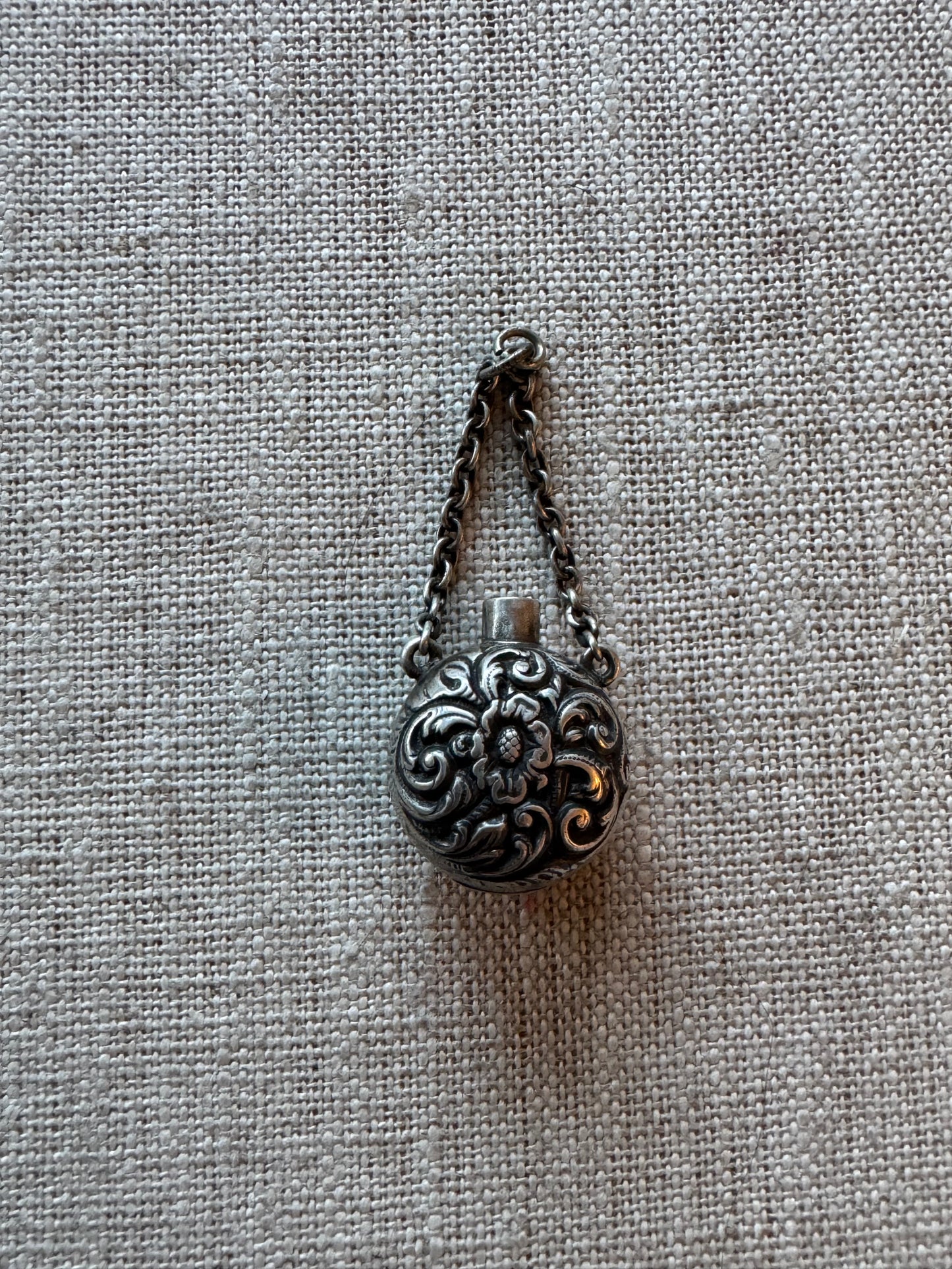 Tiny Victorian Sterling Repoussé Perfume Bottle