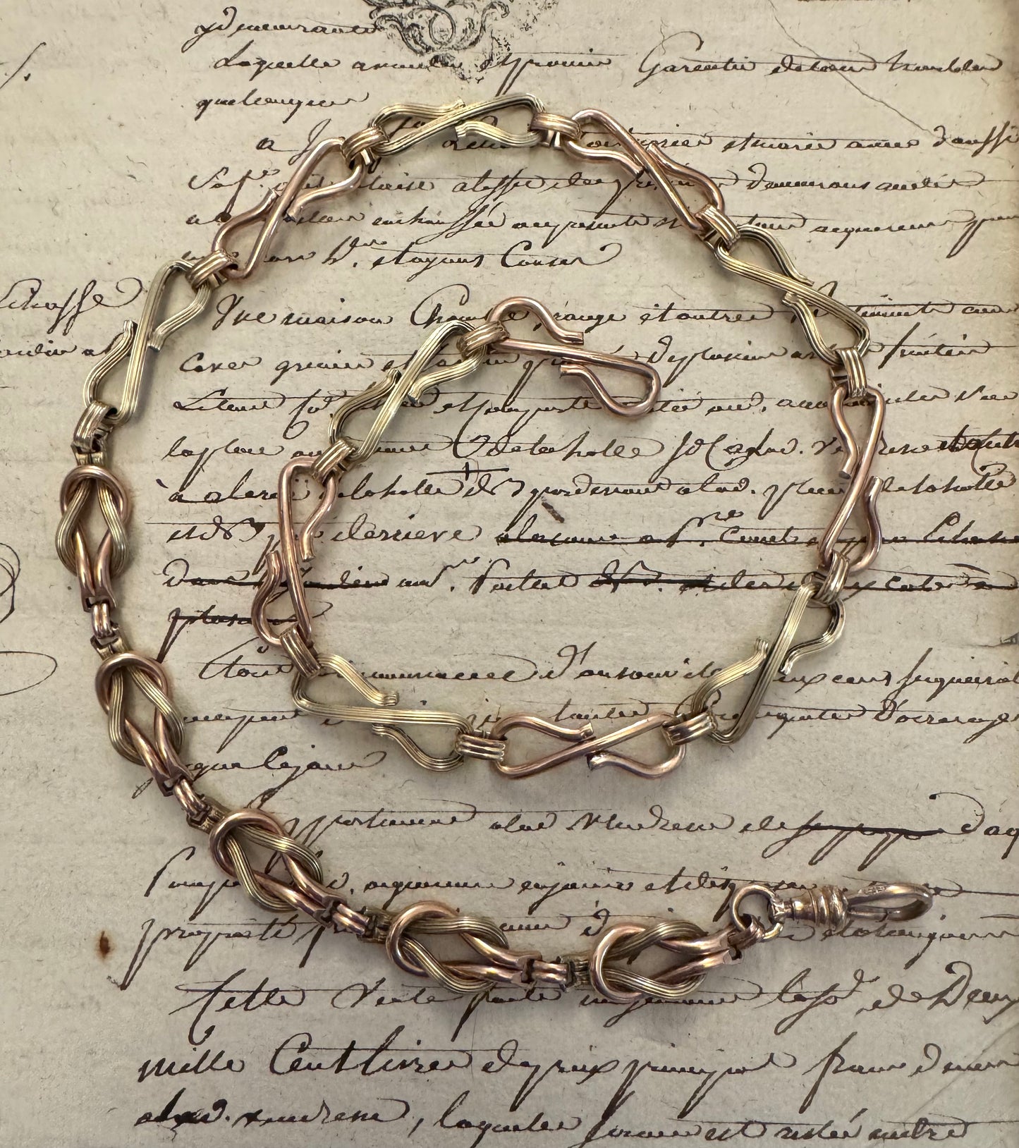 Heavy Bi-Color Knot Motif Antique Gold Filled Watch Chain