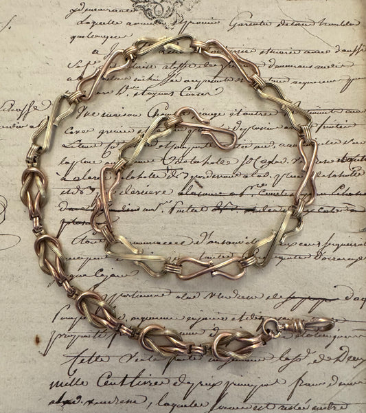 Heavy Bi-Color Knot Motif Antique Gold Filled Watch Chain