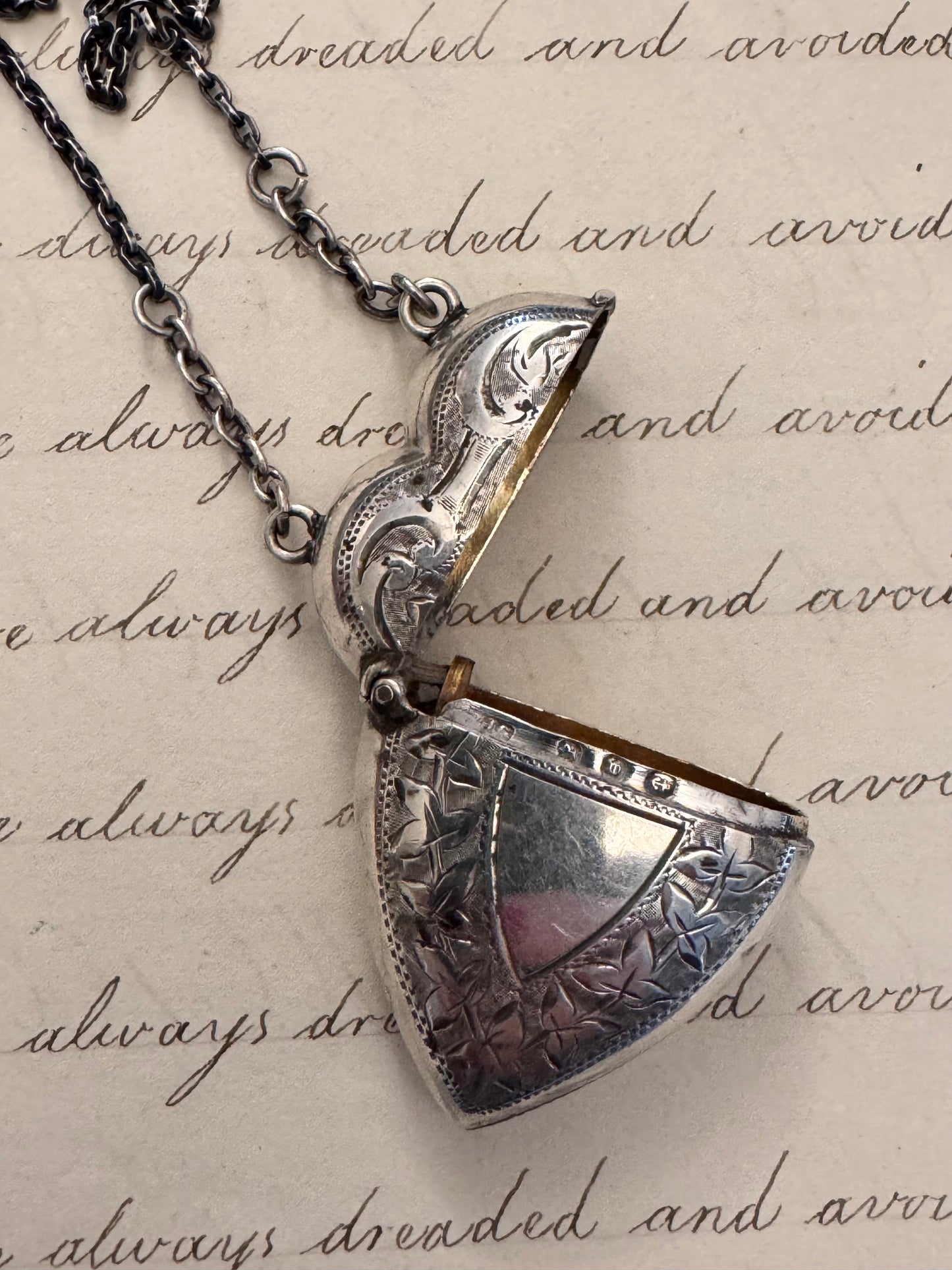 Victorian Silver Heart Shaped Match Safe on Chain