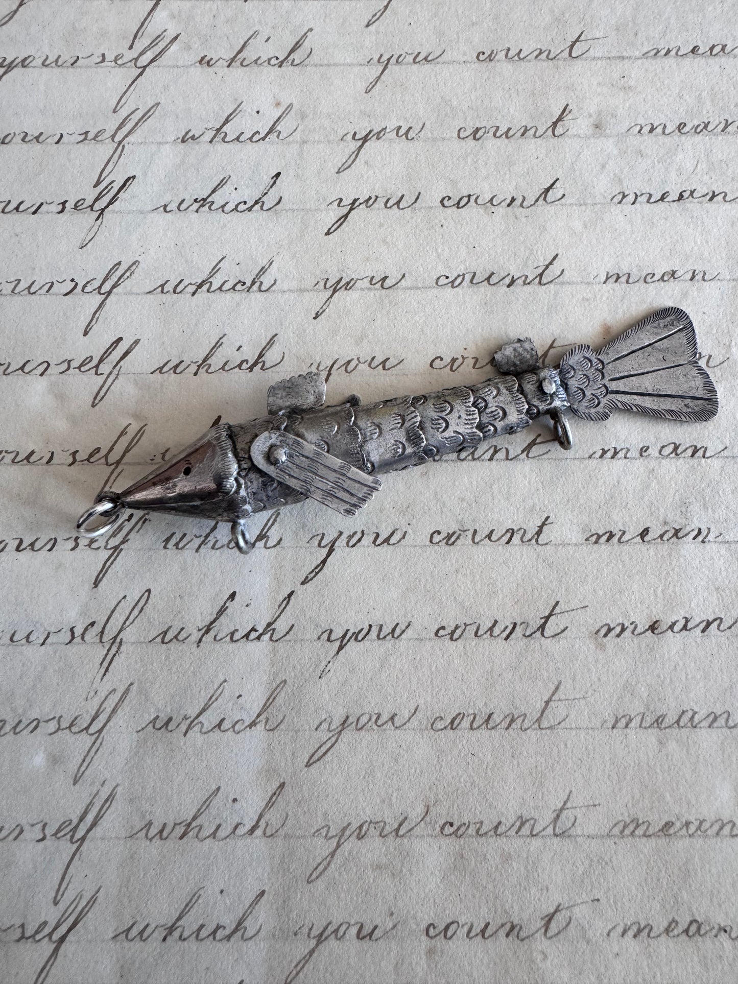 MEDIUM Antique Silver Articulated Fish D