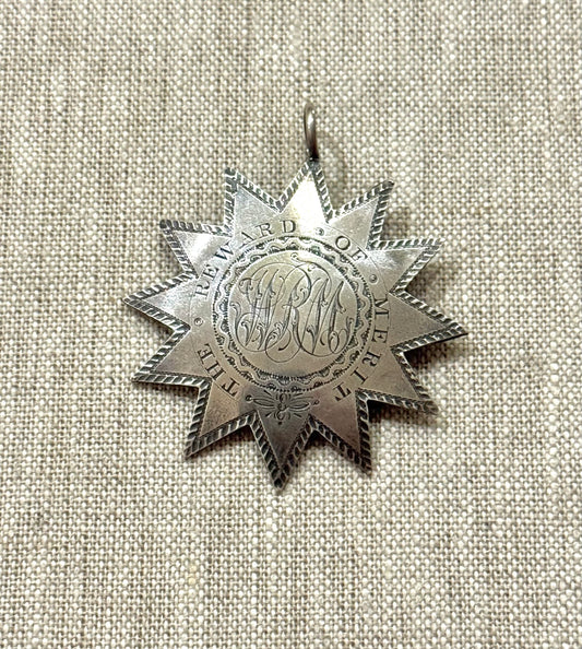 Beautiful Sterling Star Shaped Award of Merit Medallion