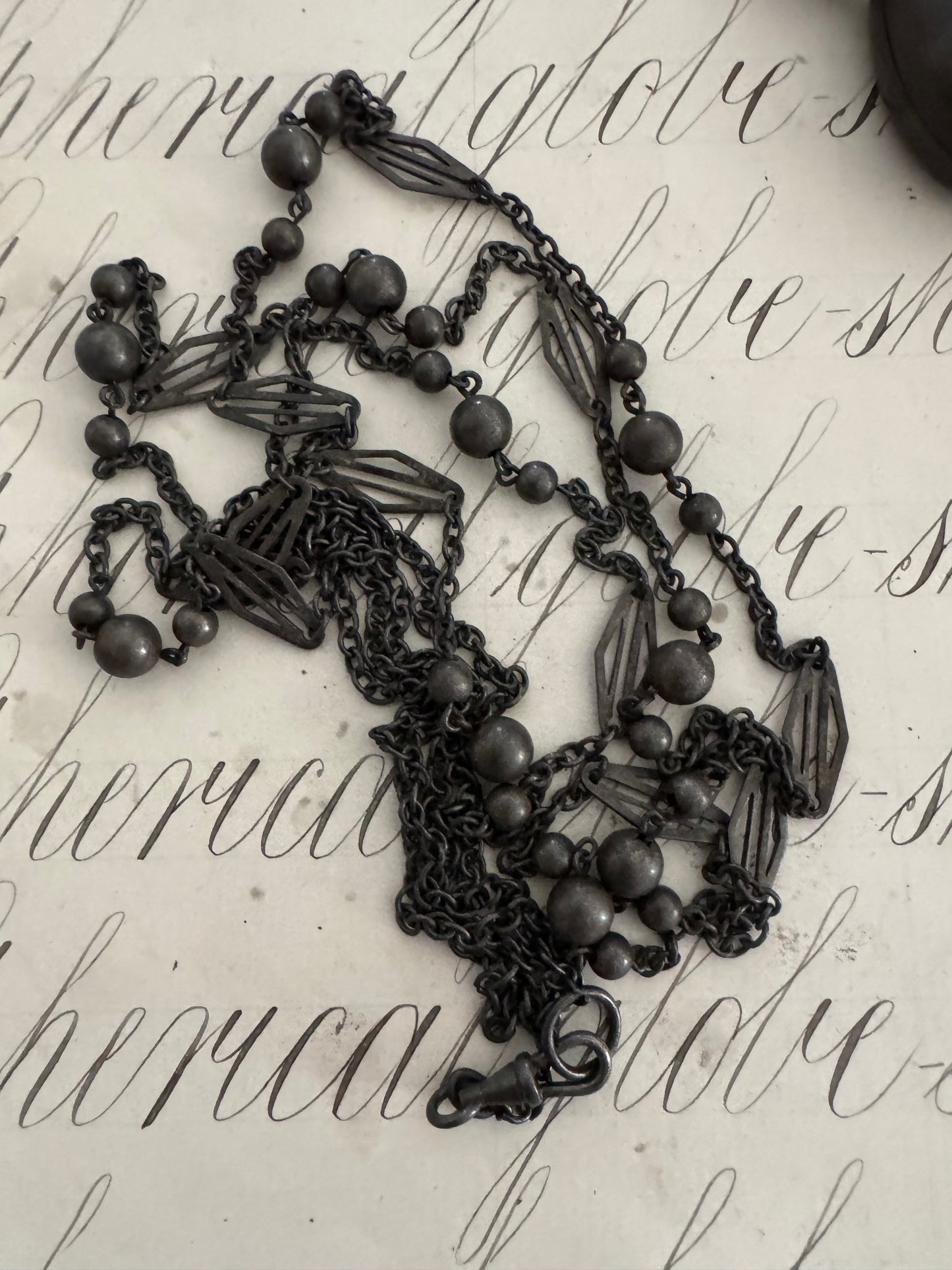 Spectacular Extremely Long Victorian Gunmetal Chain with  Coin Holder