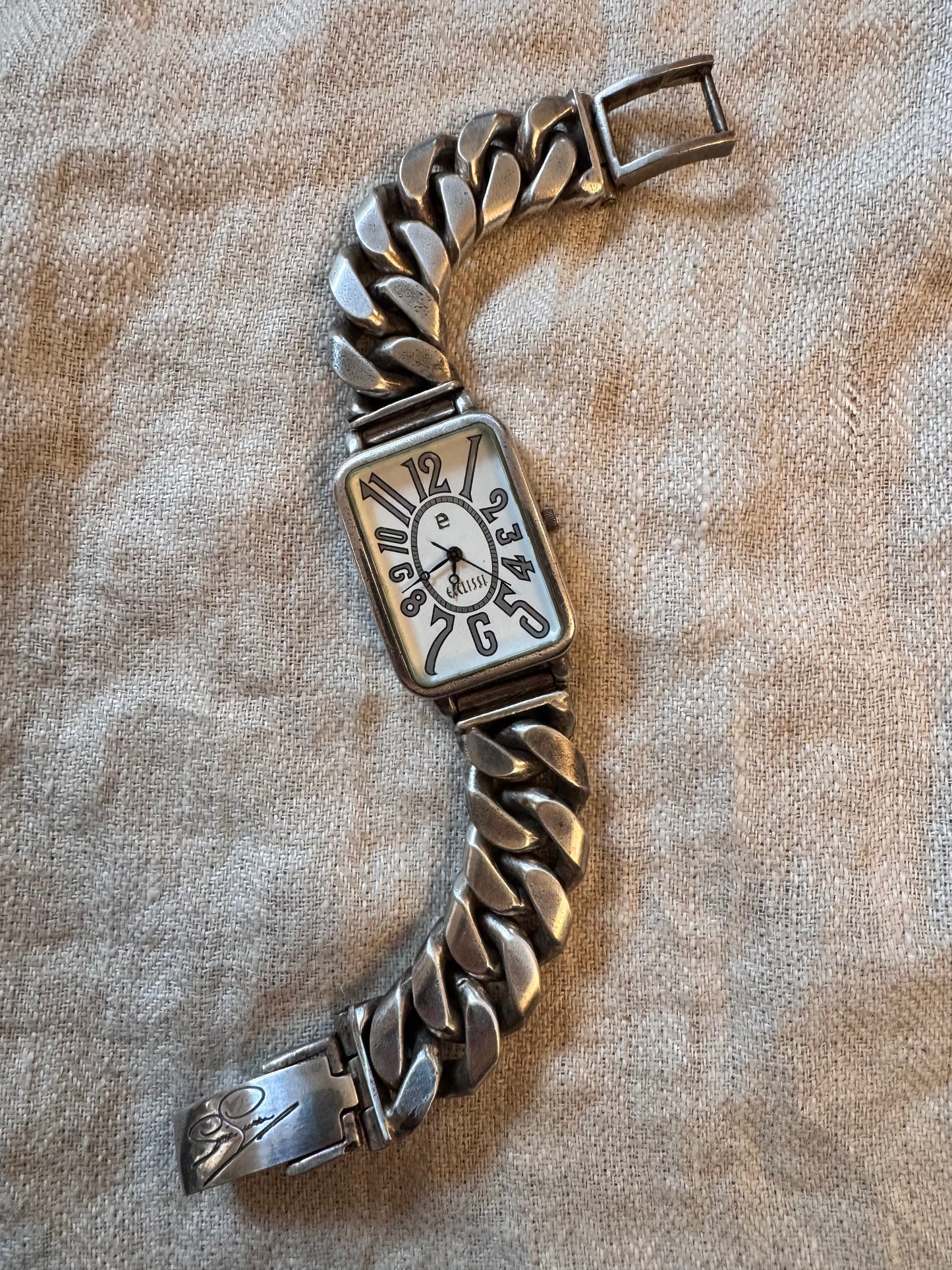 Sterling Silver Eclissi Watch with Heavy Sterling Curb Chain Strap
