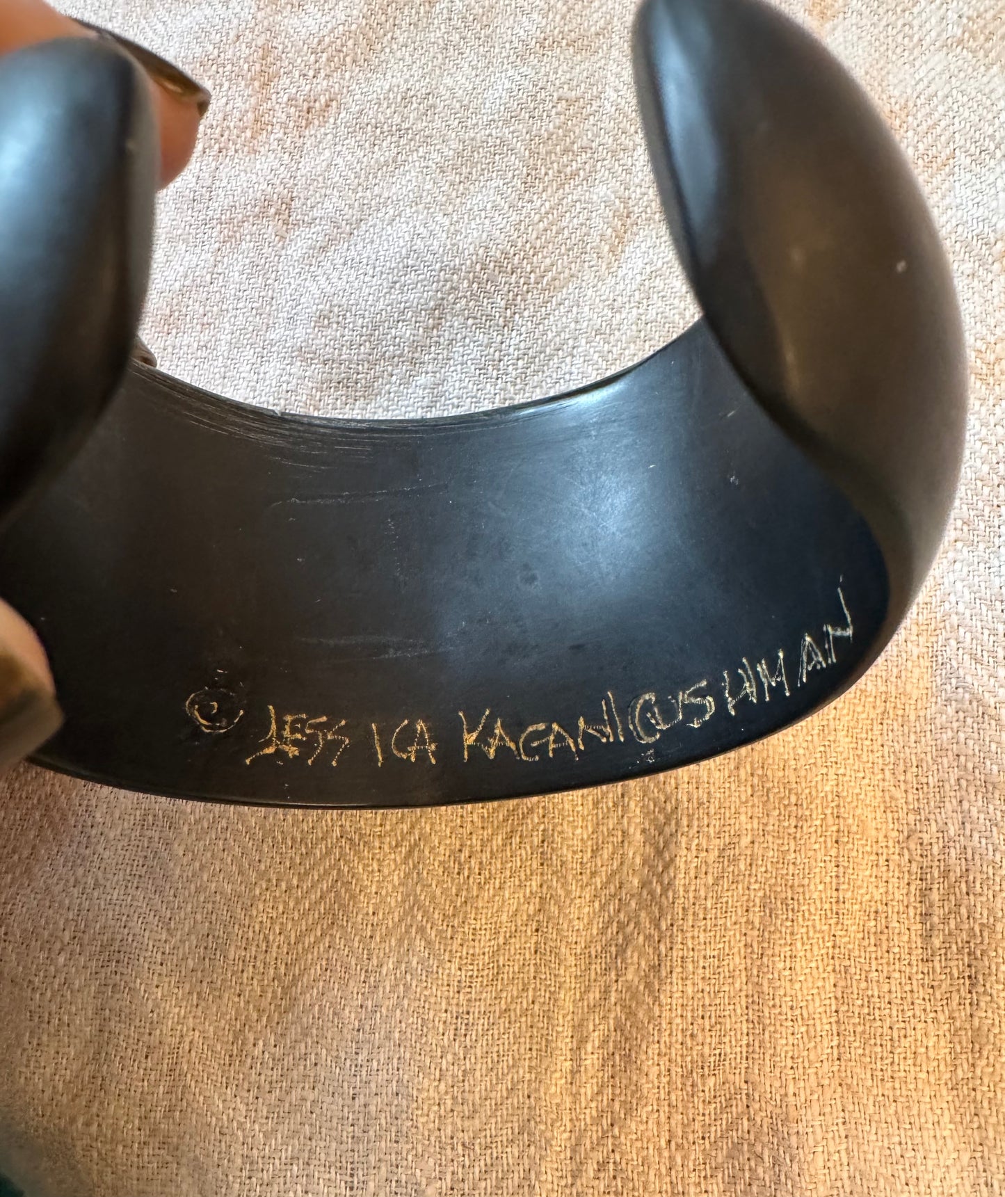 Ebony Colored Resin Cuff with Huge Citrine Cabochon