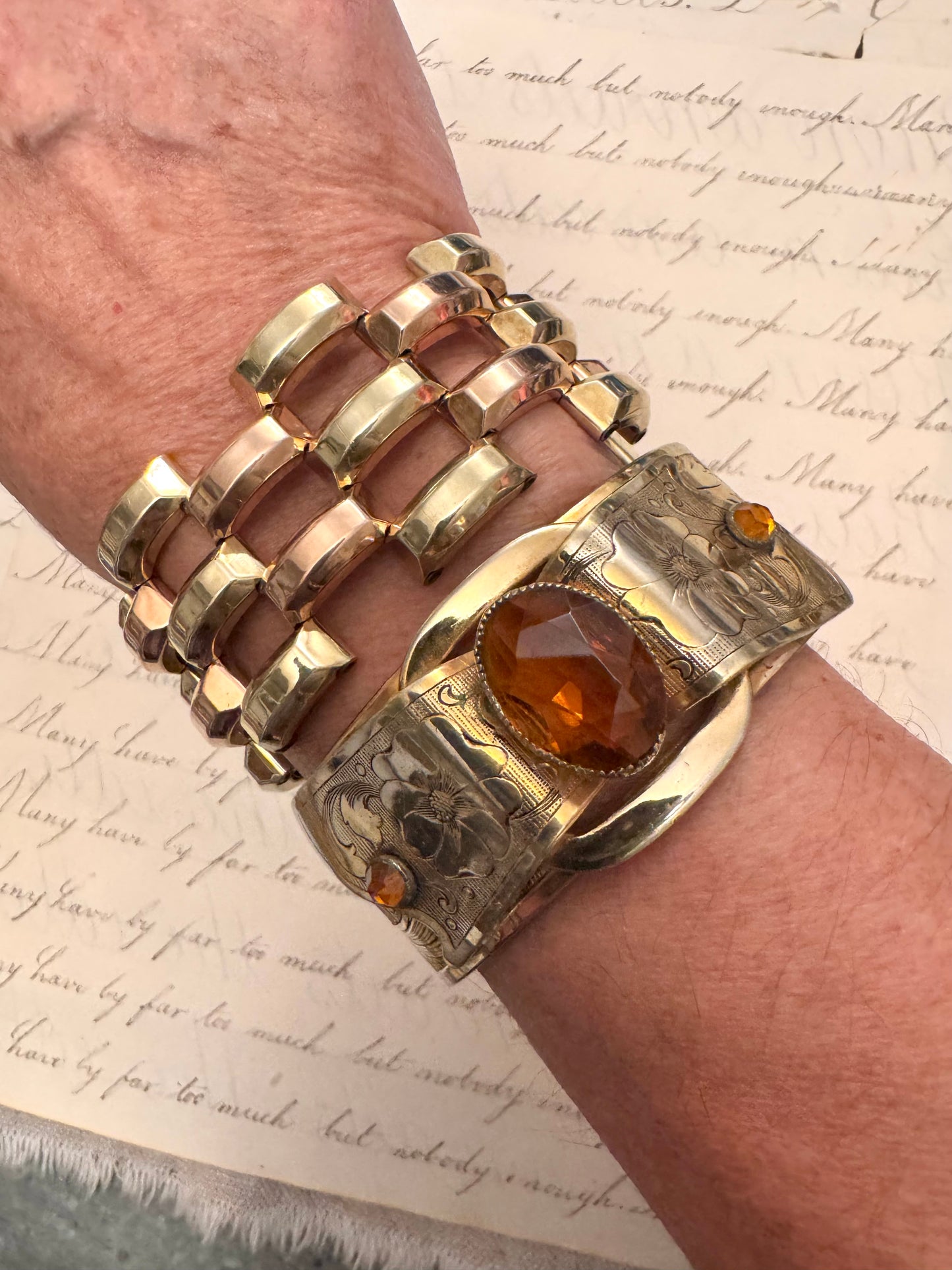 Spectacular Wide Retro 2-Tone Tank Track Bracelet