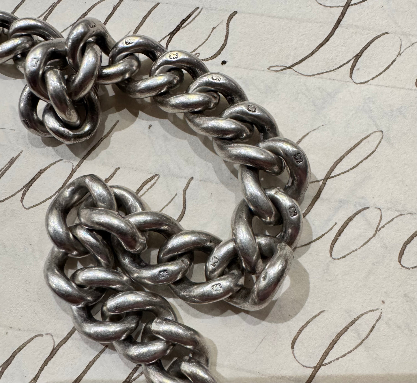 spectacular heavy graduated English silver antique watch chain