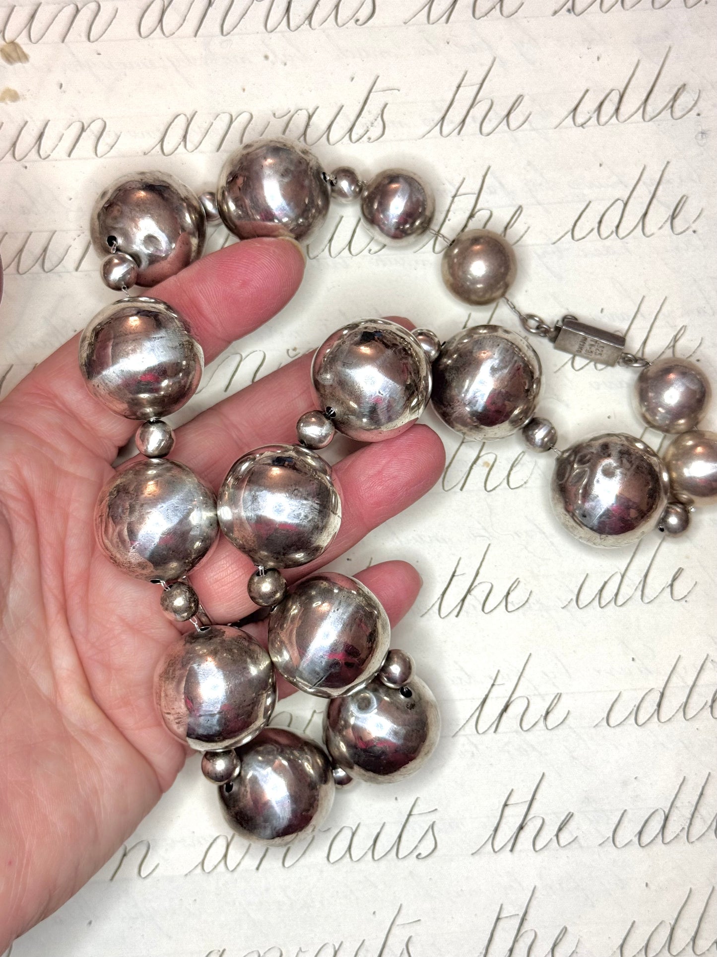 Enormous Vintage Silver Ball Necklace with Small Spacers