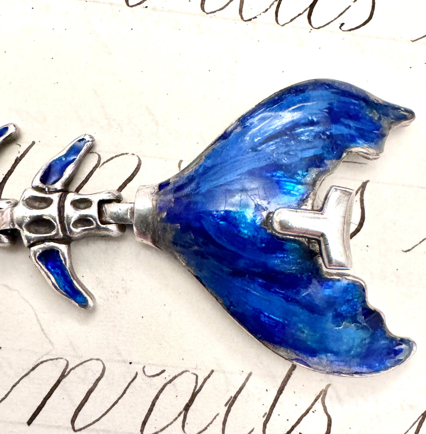 Spectacular Sterling and Enamel Fish Bone Bracelet