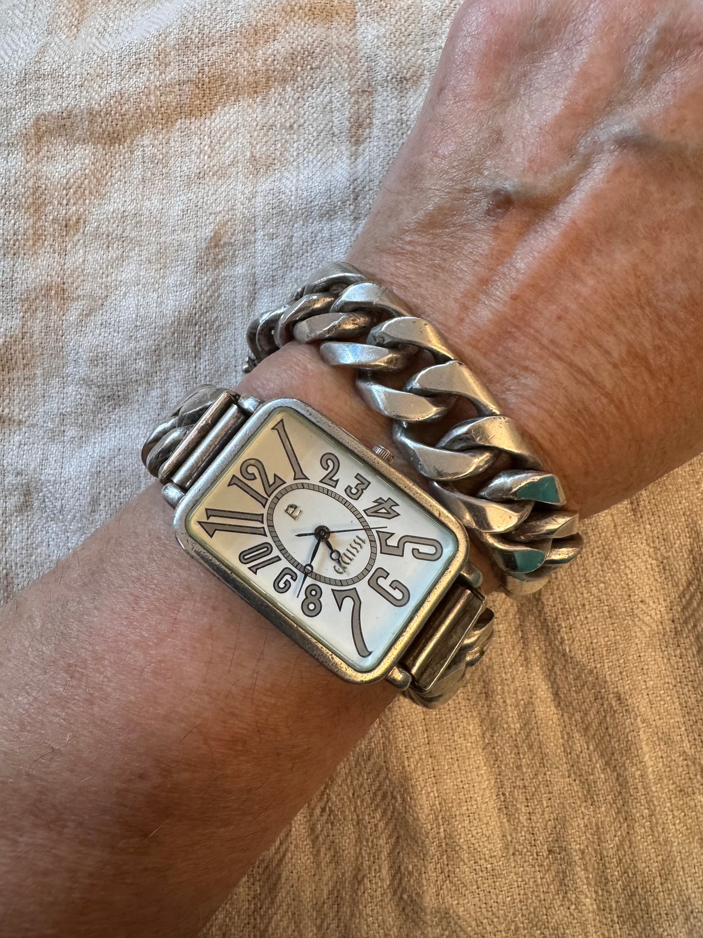 Sterling Silver Eclissi Watch with Heavy Sterling Curb Chain Strap