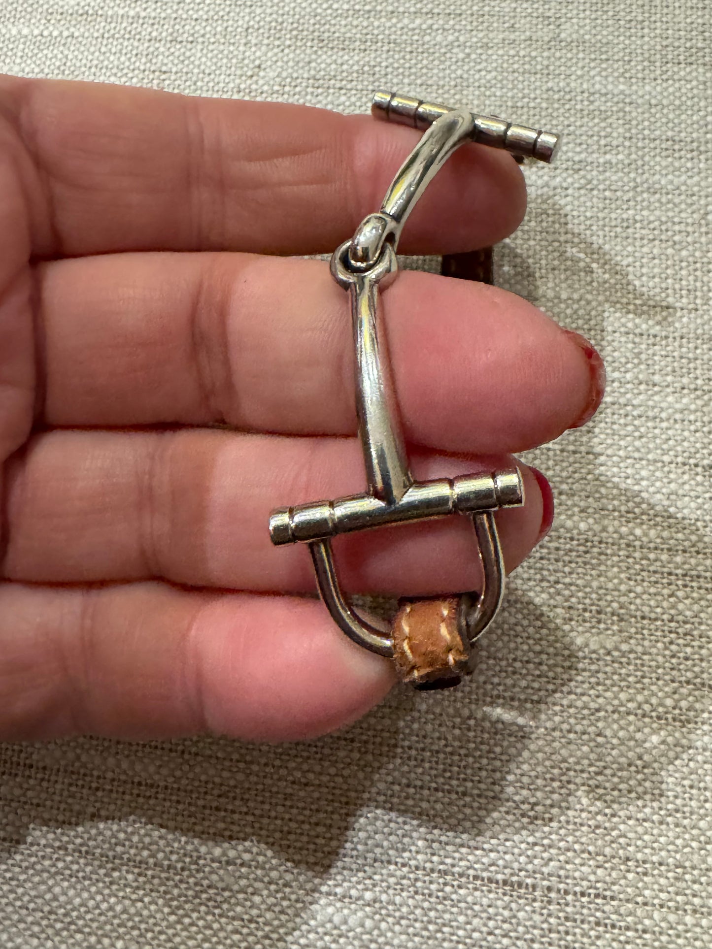 Beautiful Hermes Sterling and Leather Horsebit Bracelet