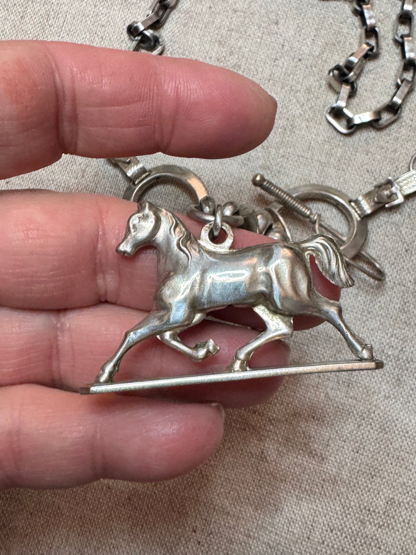 Spectacular Equestrian Watch Chain and Fob Necklace