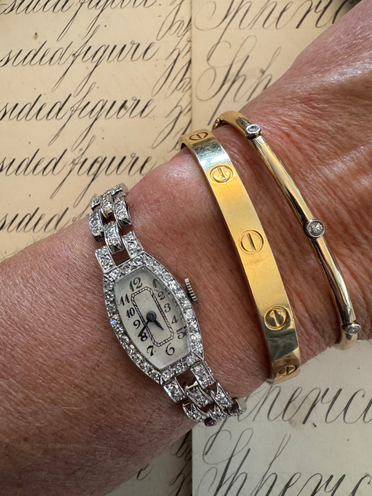 Exquisite art deco diamond and 14K white gold watch