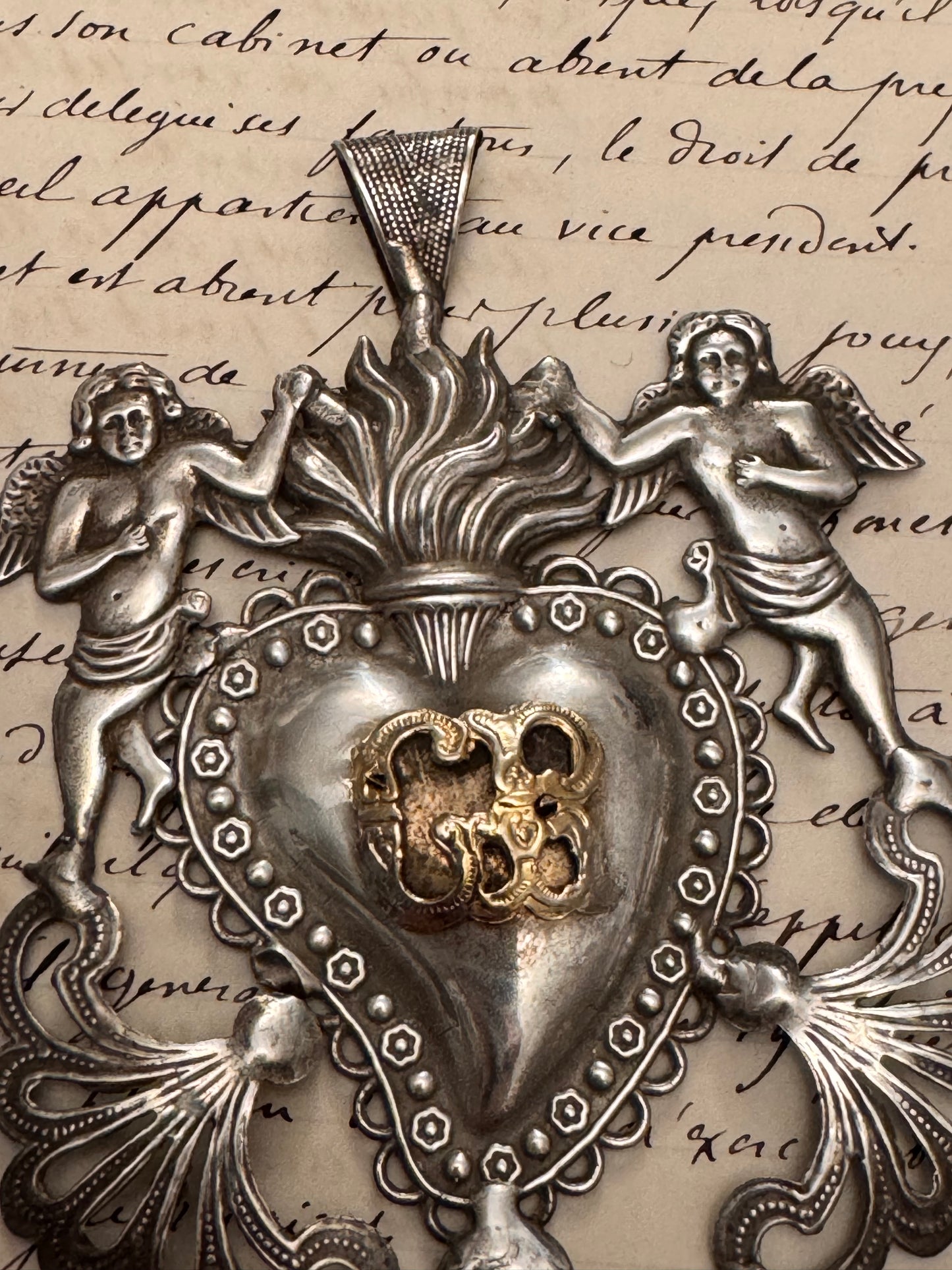 Medium Silver Repousse Ex Voto Heart #1
