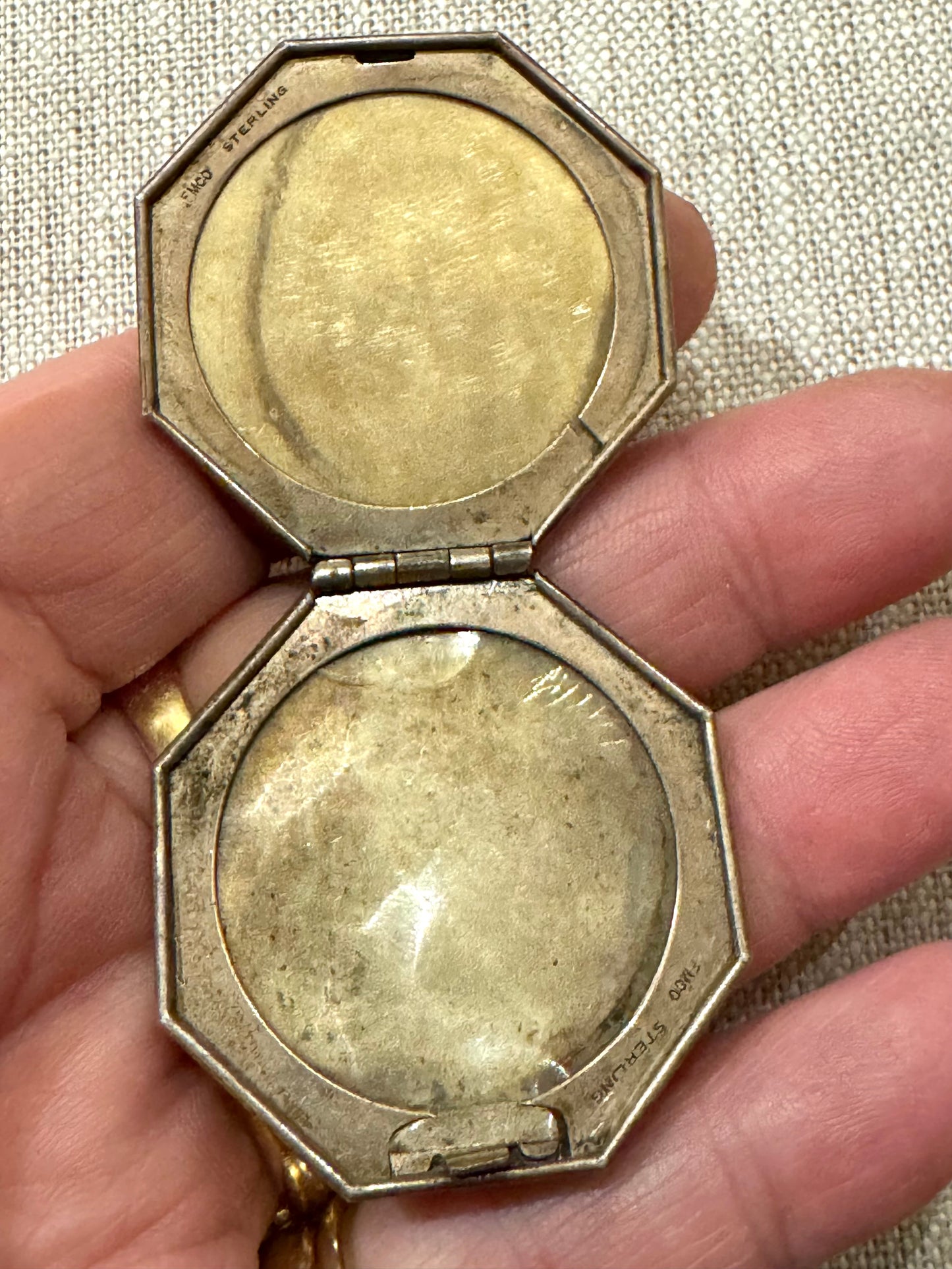 Large Antique Octagonal Sterling Engraved Army Locket