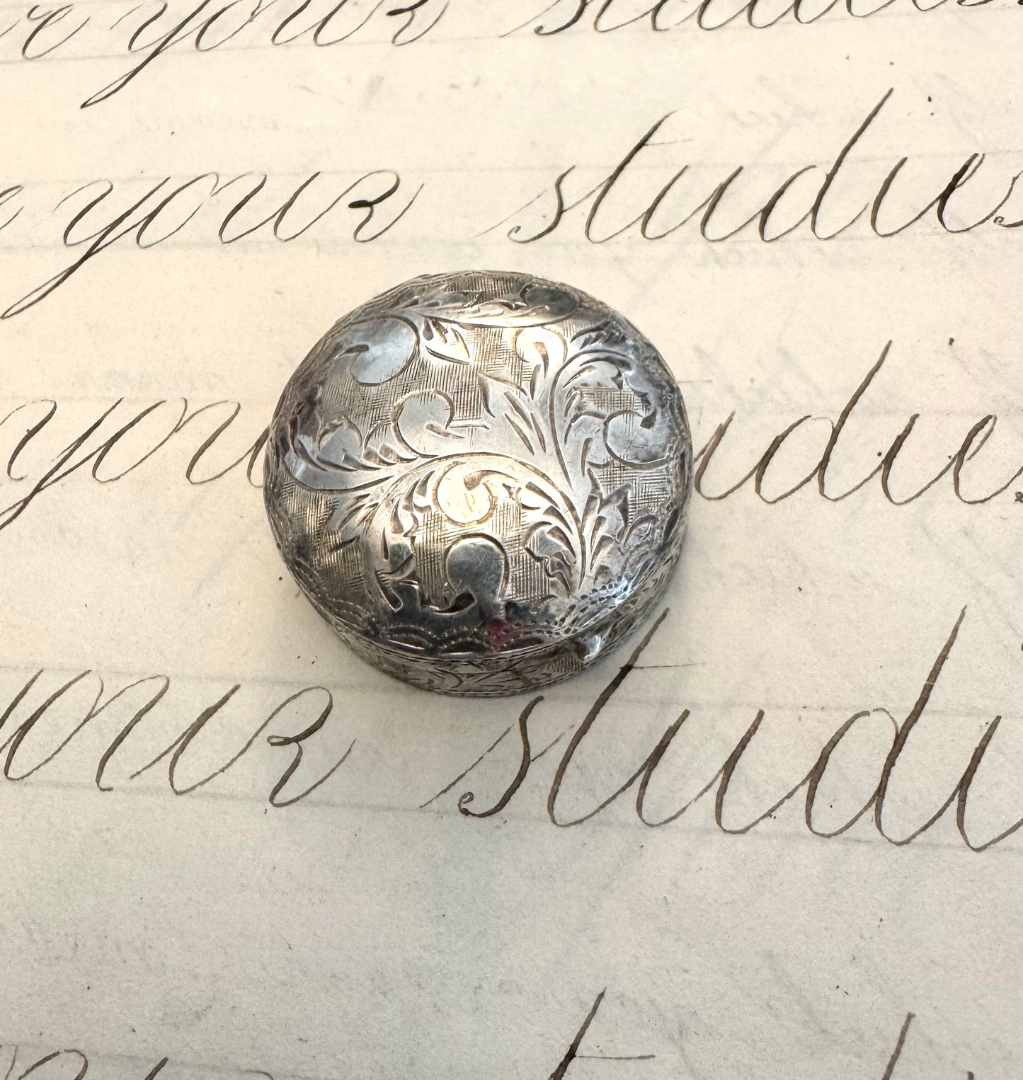 Sweet Fully Engraved Sterling Pillbox or Ring Box