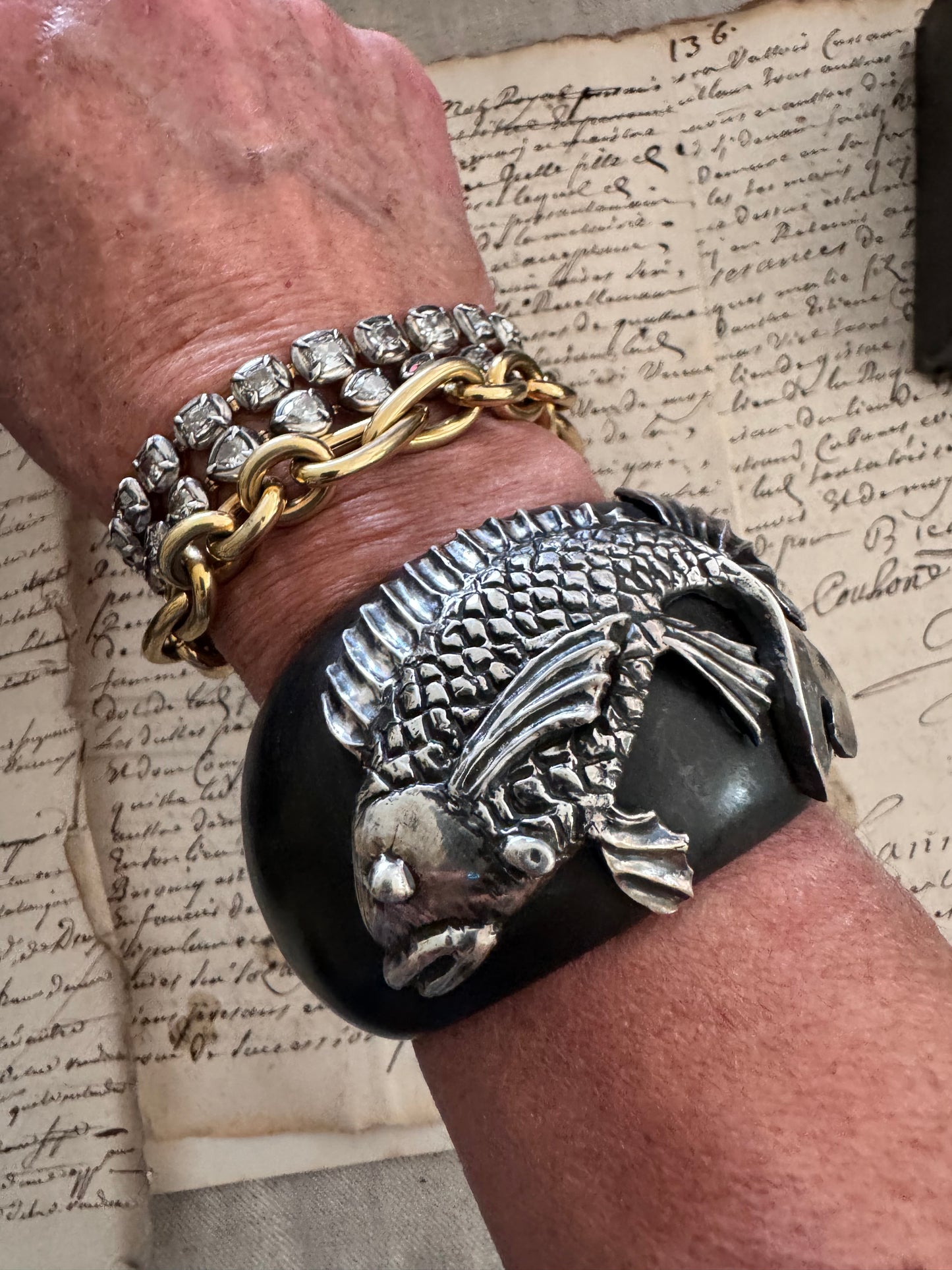 JKC Ebony Cuff with Sterling Silver Fish