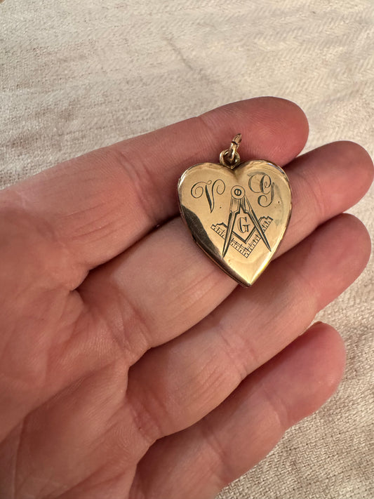 10k Gold Cased Locket with Masonic Imagery and Initials