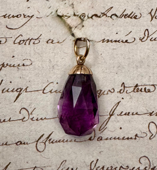 Gorgeous Faceted Briolette Amethyst Drop with 14k Cap