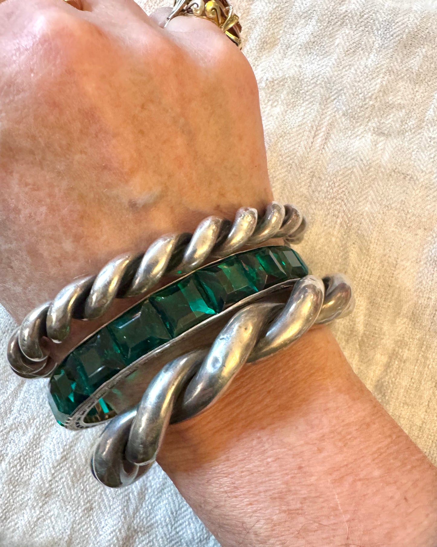 Amazing Green Paste and Silver Deco Bangle