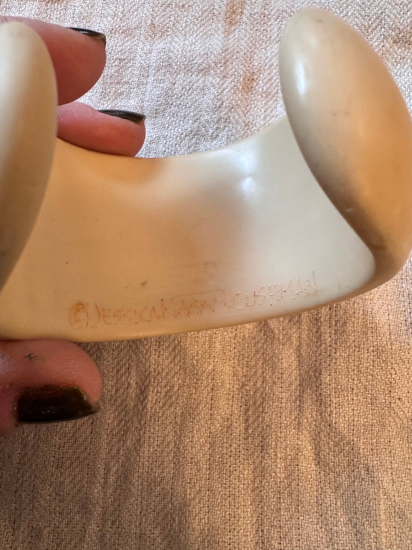 Ivory Colored Resin Cuff with Huge Citrine Cabochon