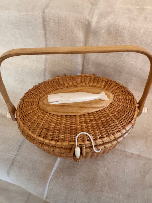 Large Oval Basket with White Whale on Ash Oval Plaque