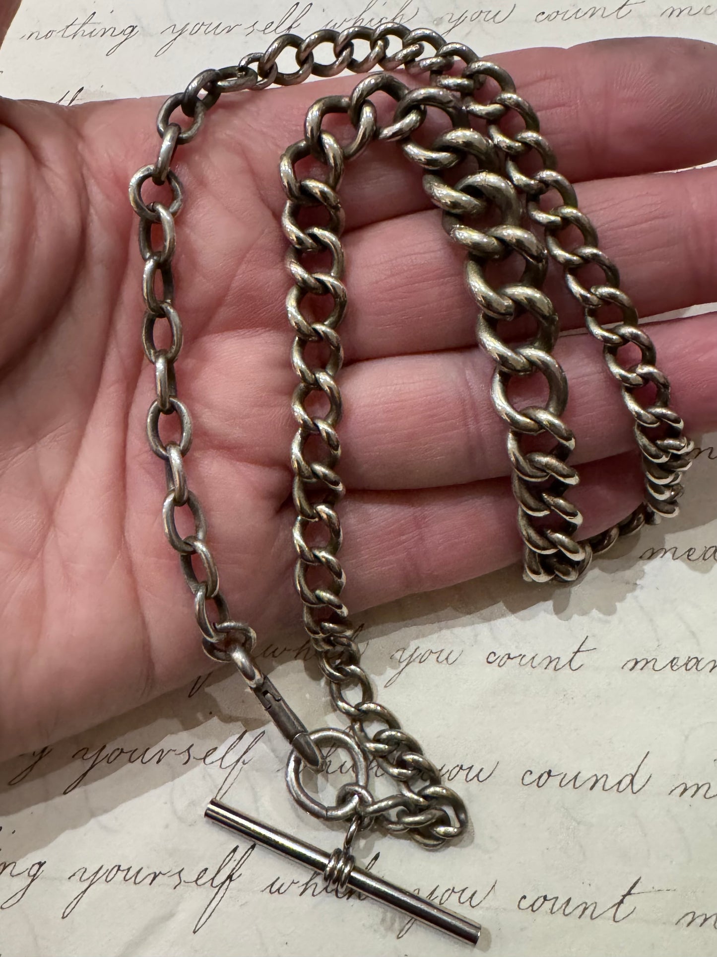 Beautiful European silver graduated watch chain with Rollo section