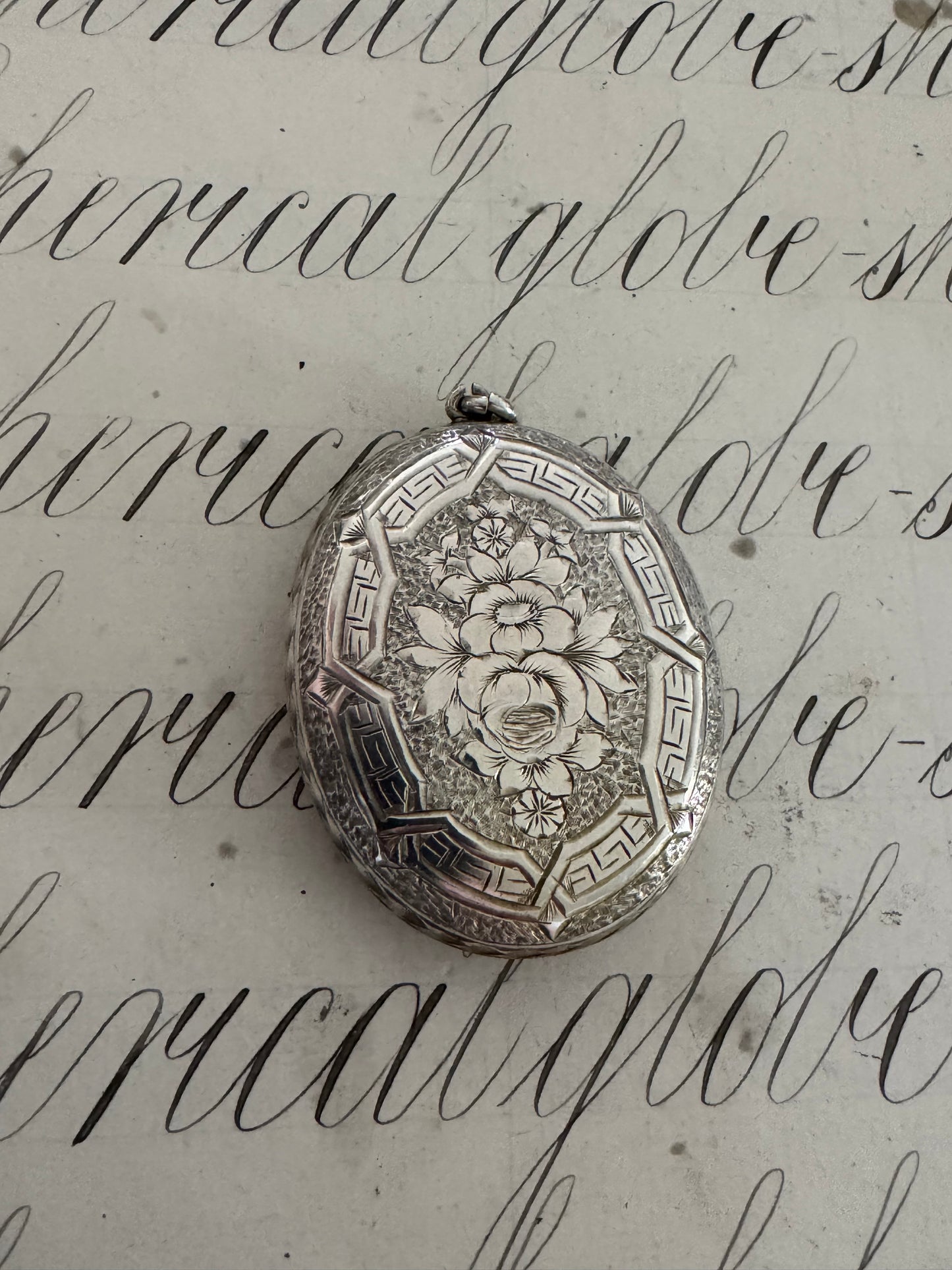 Gorgeous English Victorian Sterling Locket Star and Floral Motif Engraving