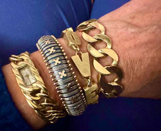 Beyond Cool Vintage Silver and 14k Gold Tubogas Bracelet