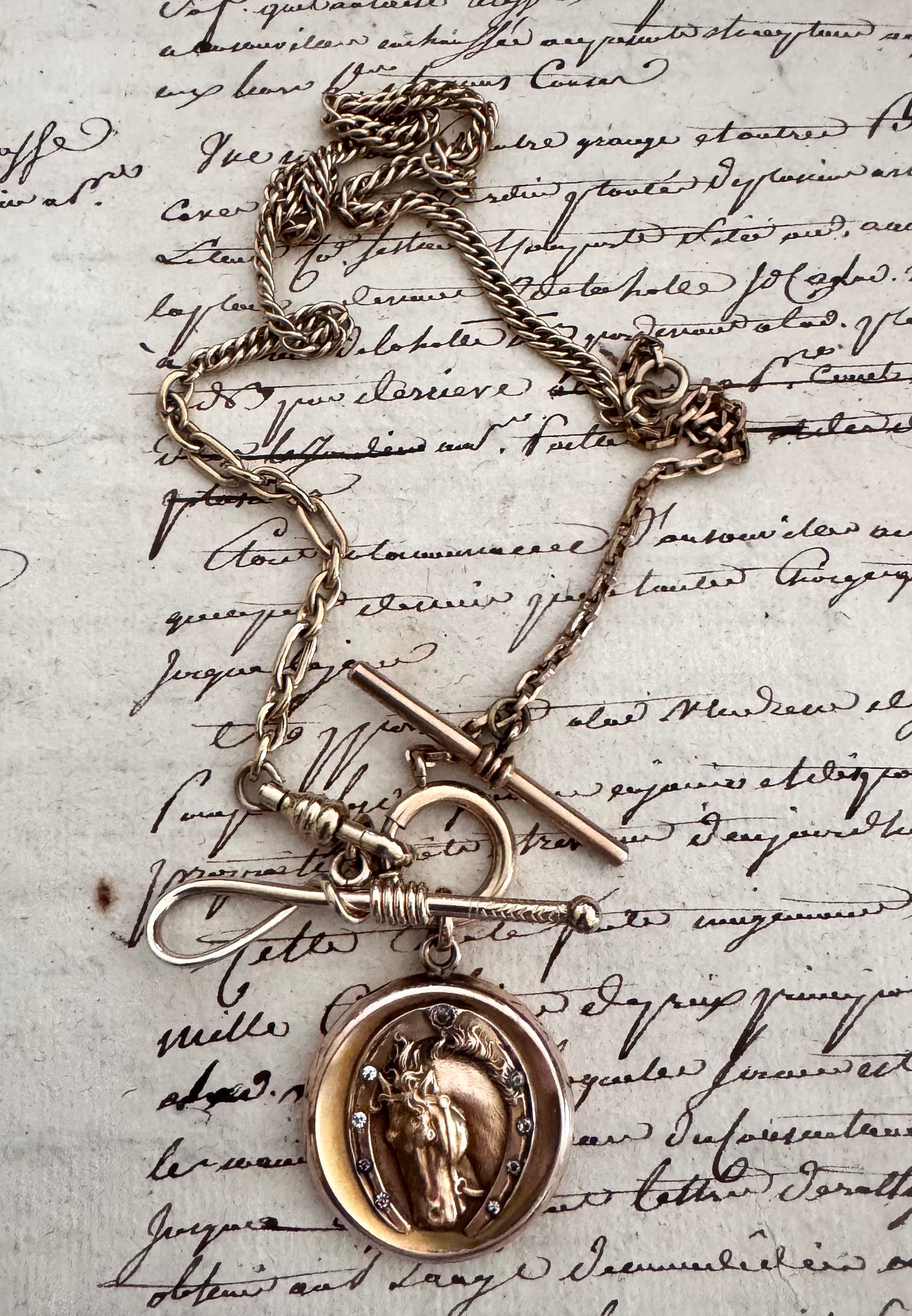 Gold Filled Watch Chain Necklace with Locket and Crop Charm