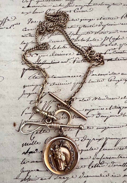 Gold Filled Watch Chain Necklace with Locket and Crop Charm