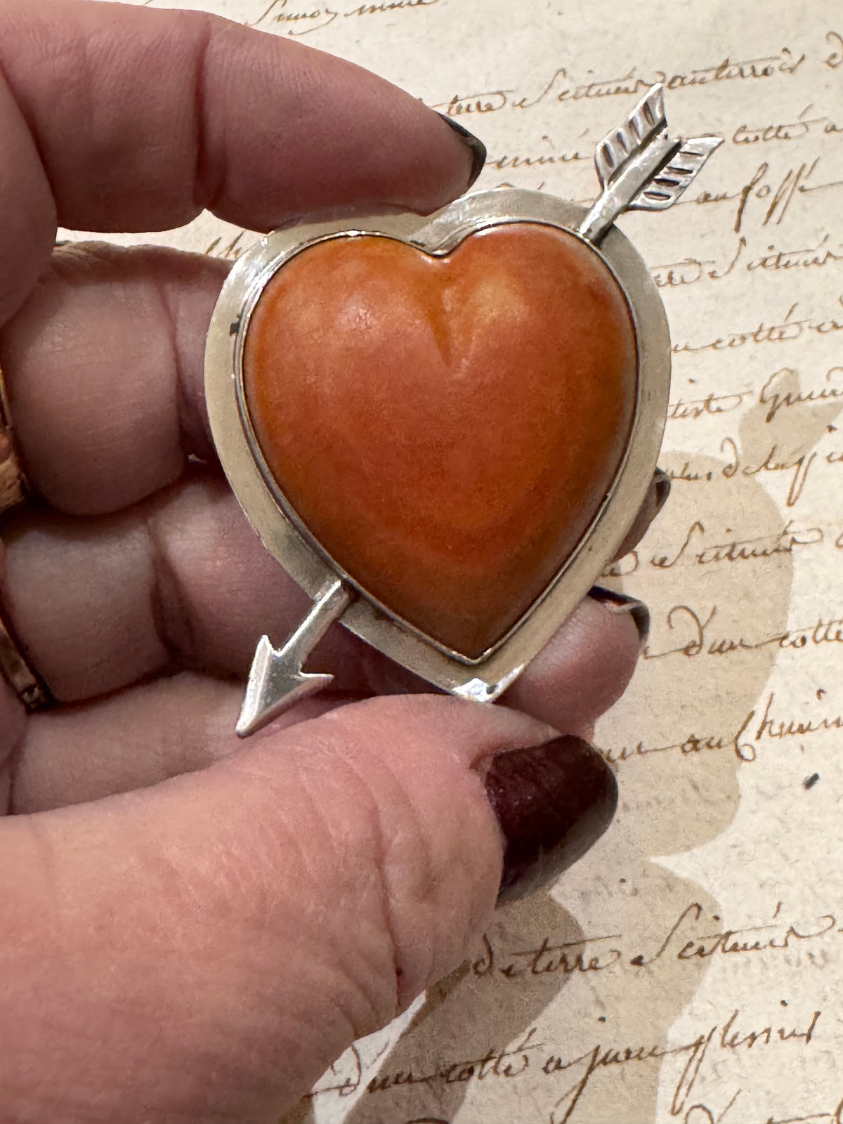 Amazing Huge Silver and Jasper Pierced Heart