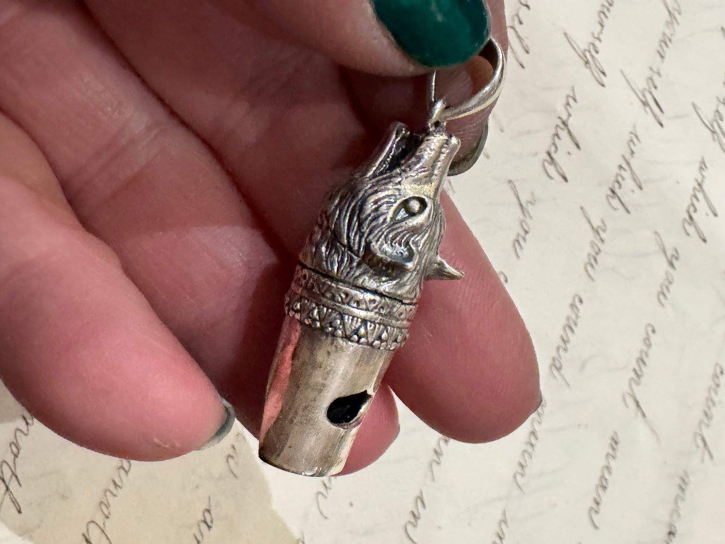 sterling silver English Wolf shaped whistle