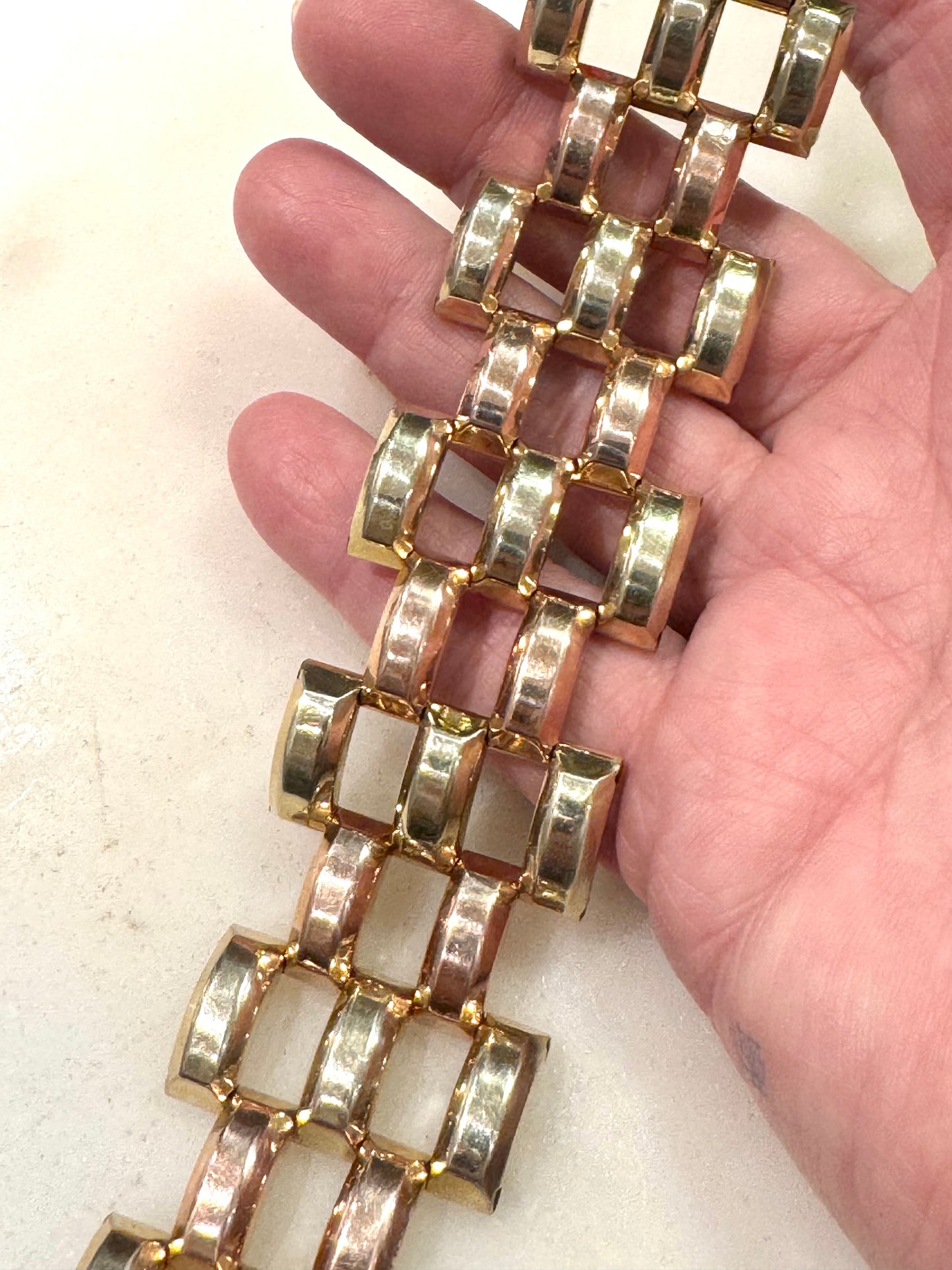 Spectacular Wide Retro 2-Tone Tank Track Bracelet