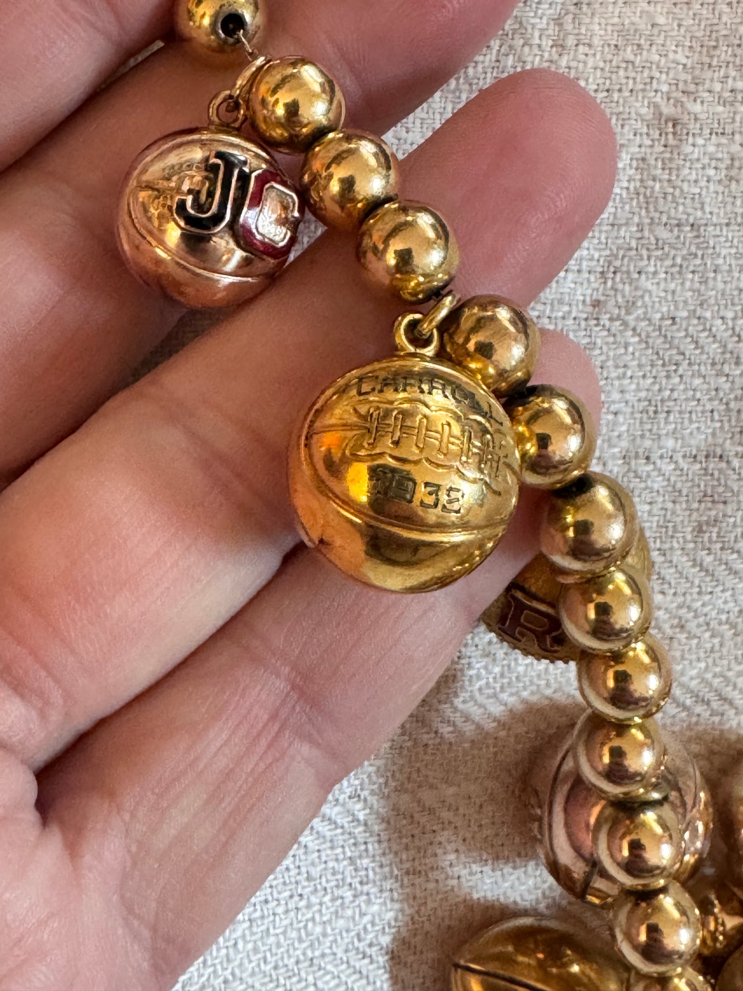 Gold Filled Sports Ball and Bead Charm Necklace