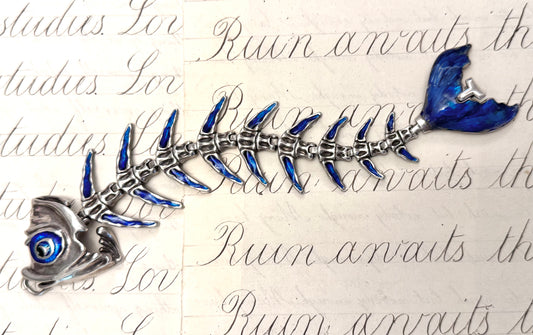 Spectacular Sterling and Enamel Fish Bone Bracelet