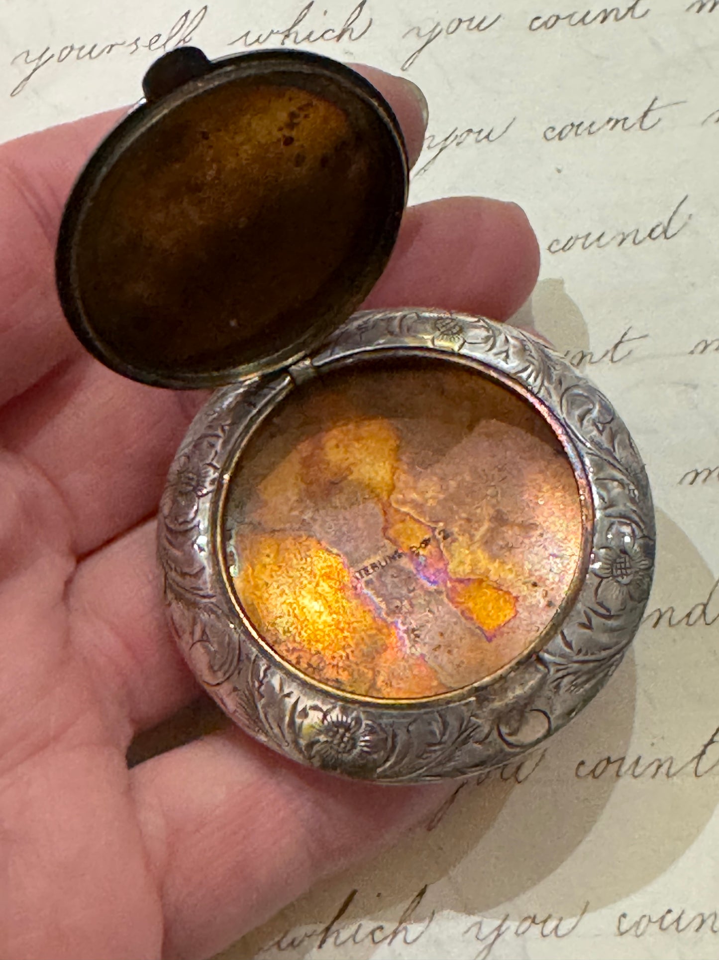 Large Silver Edwardian Round Compact