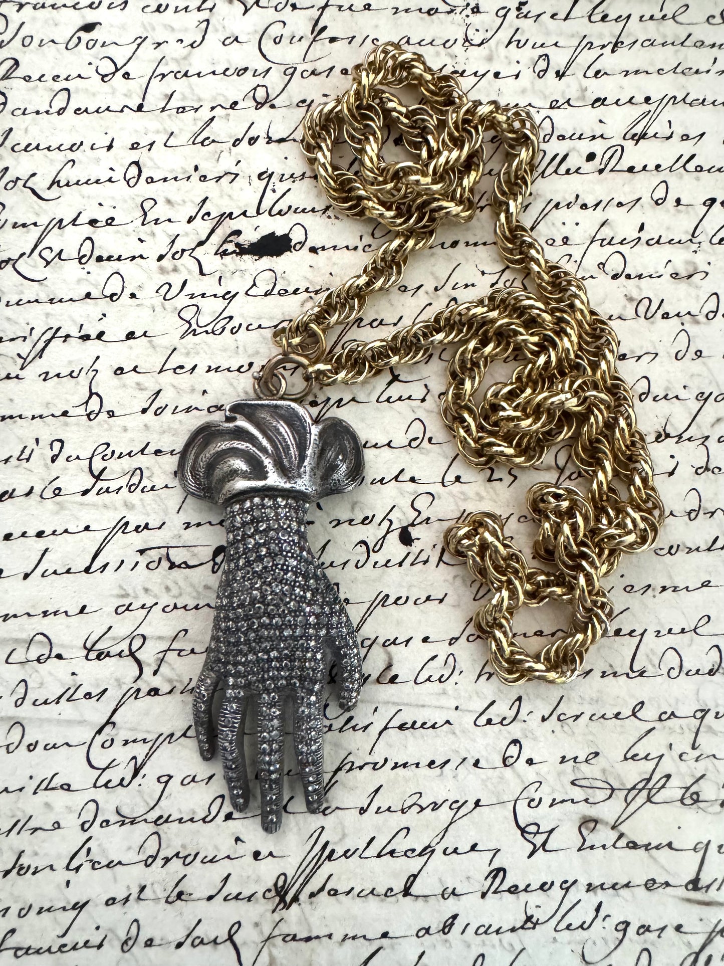 Diamond Encrusted Large Hand Pendant