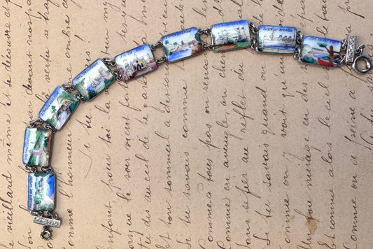 Vintage Silver and Hand Painted Enamel Bermuda Scenes Bracelet