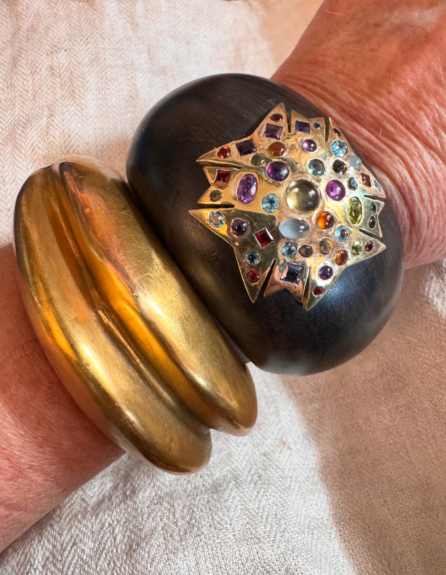 Sculptural Hand Forged Plated Bronze Cuff