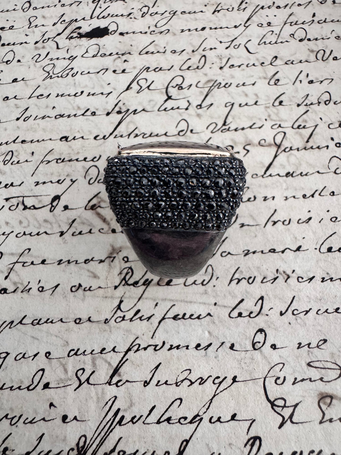 Huge Garnet and Black Diamond Ring