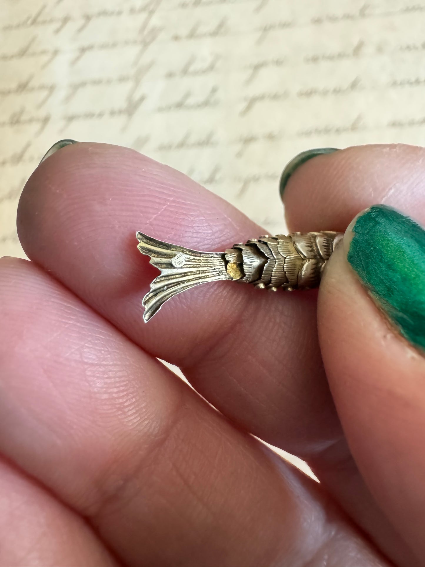 TINY Vintage sterling Silver Articulated Fish J