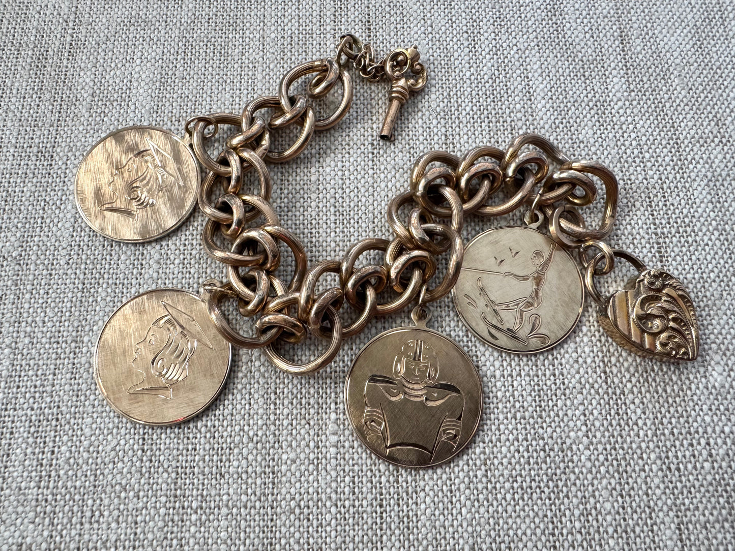 Amazing Vintage Gold Filled Charm Bracelet with Heart Lock