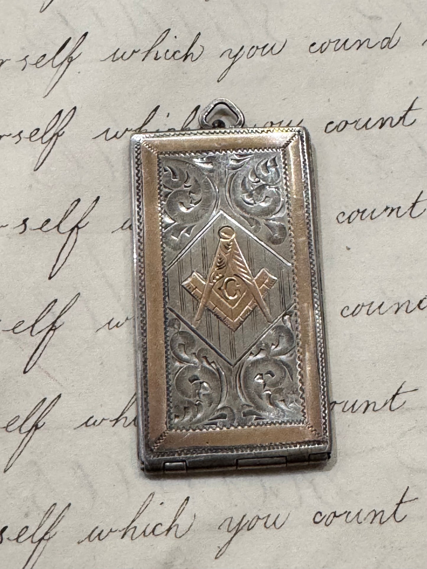 Beautiful Masonic Match Safe with 14k Gold Inlay